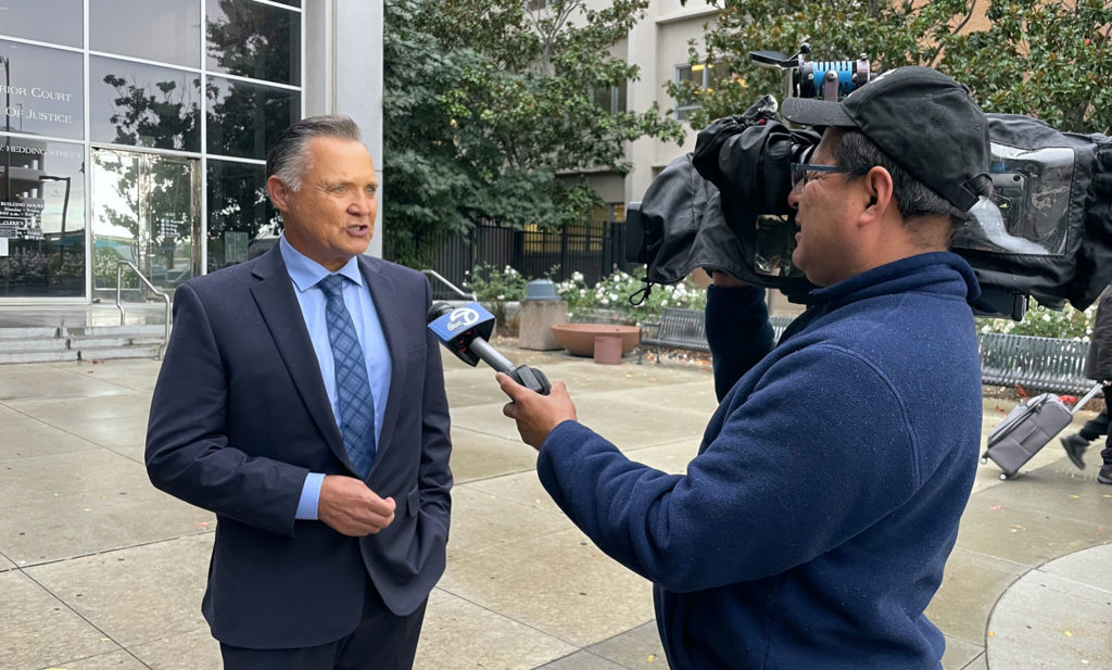 Patrick Steinfeld being interviewed for the local news